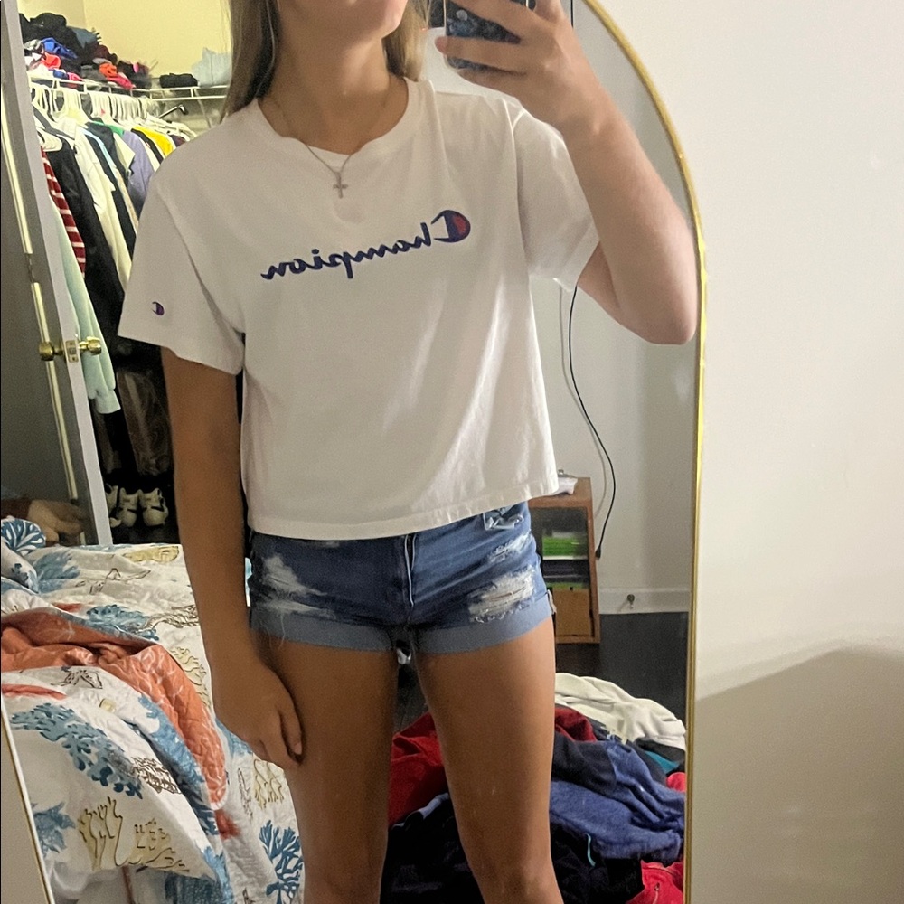 Champion White Crop Top with Logo